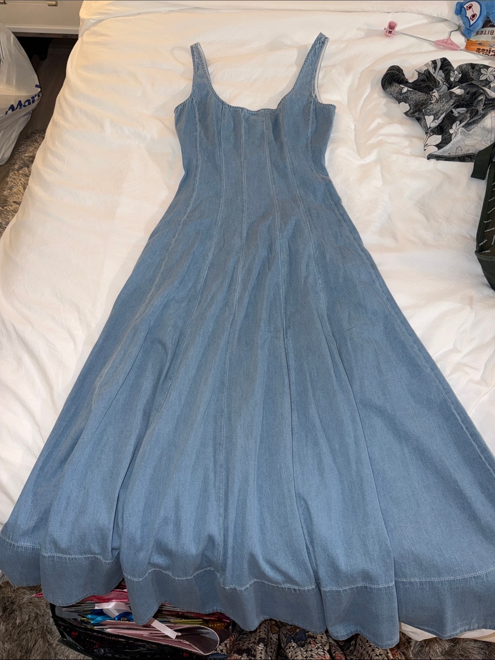 STAUD Light Blue Denim-Effect Maxi Dress